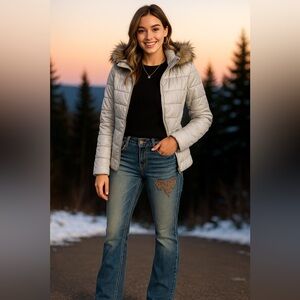 Eddie Bauer Goose Down Puffer Coat, Arctic White removable hood waterproof fur